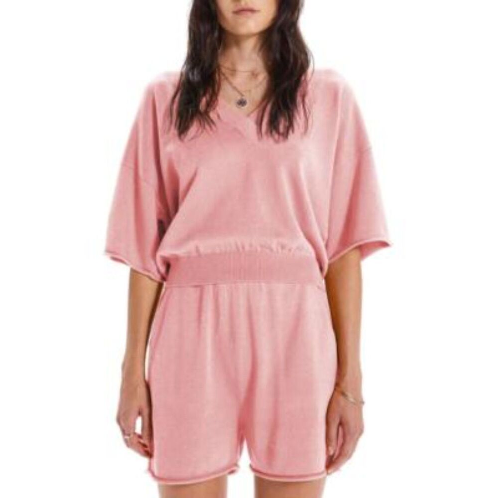 Mother The Boxy V-Neck Crop Sweater Top Blouse Viscose Cotton Rose Pink XS ~NEW!